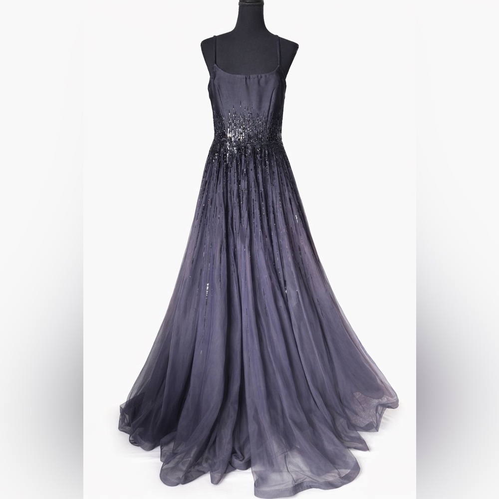 Elegant Black Beaded Tulle Ball Gown Maxi Dress | Formal Prom Evening